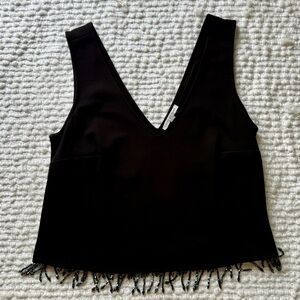 Green Envelope Women's Black V-Neck Tank Top with Beaded Fringe Size XL